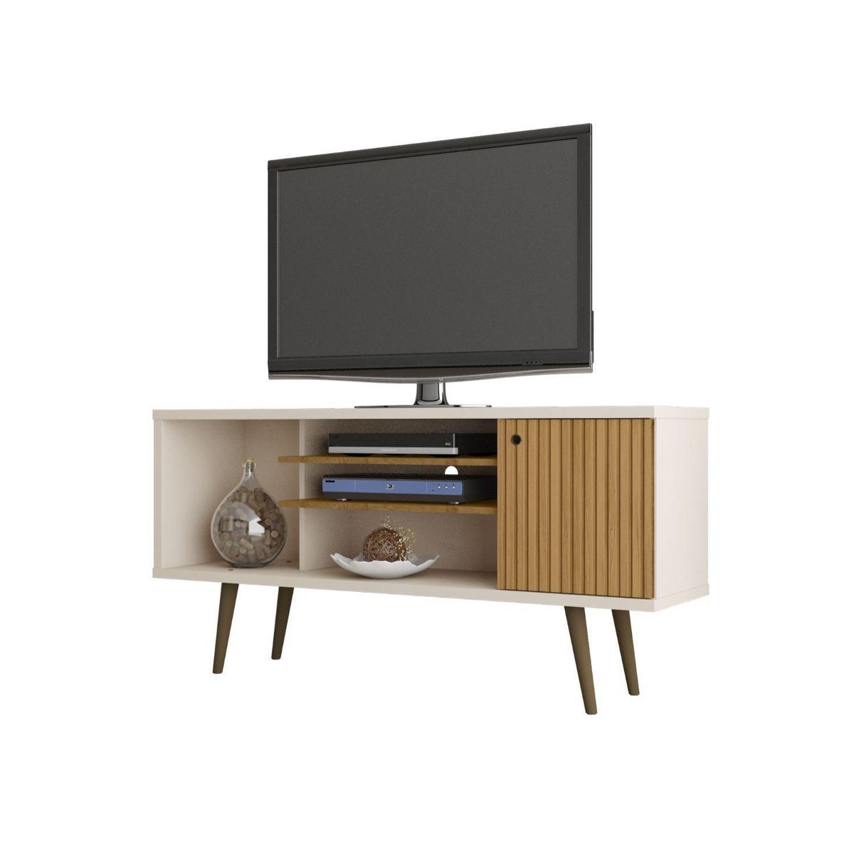 HOGA - Rack TV 55" blanco invierno ripado 68x135x36 cm