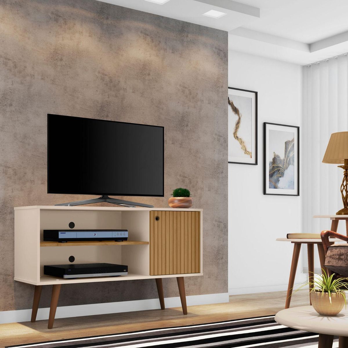 HOGA - Rack TV 42" blanco invierno ripado 66x108x37 cm