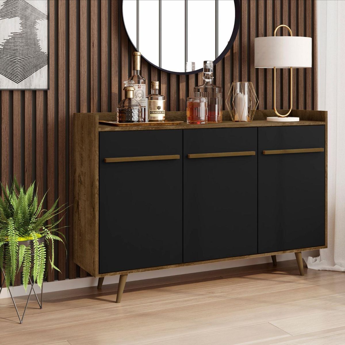 HOGA - Aparador buffet bar rústico negro 97x135x37 cm