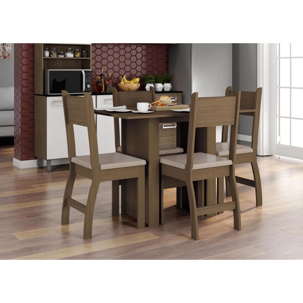 HOME MOBILI - Juego de Comedor Mónaco 4 Sillas Mesa Rectangular 67,5x77x120 cm Café