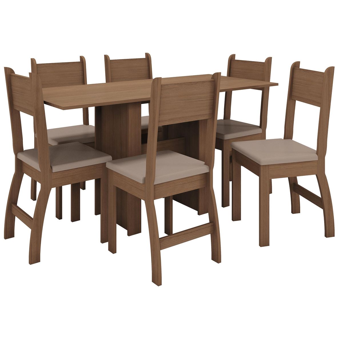 HOME MOBILI - Juego de Comedor Bolonia 6 Sillas Mesa Rectangular 68 x77x155 cm Café