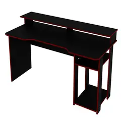 TECNOMOBILI - Escritorio gamer 89,5x136x60 cm melamina negro-rojo
