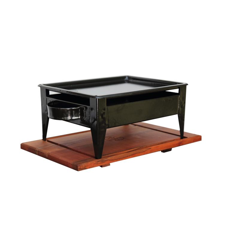 Brasero Enlozado con Tabla a Carbón Fierro/Madera Negro