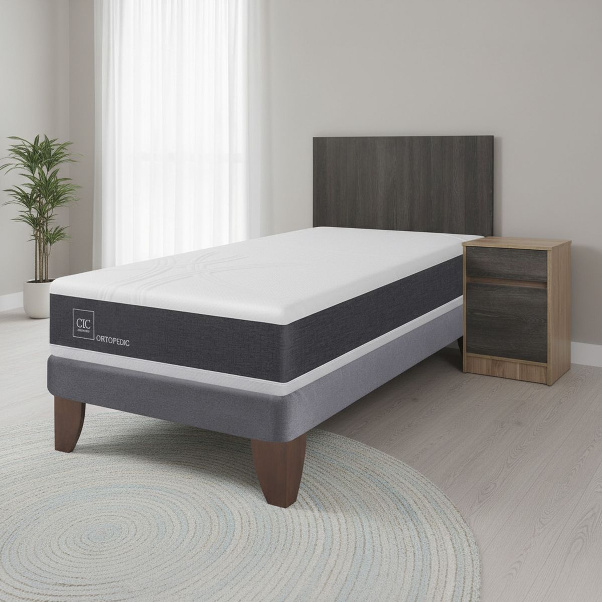 CIC - Cama Europea New Ortopedic 1.5 Plazas + Muebles