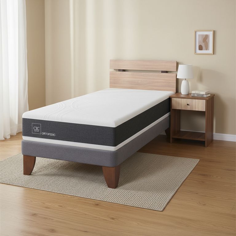 CIC Cama Europea New Ortopedic 1.5 Plazas + Muebles