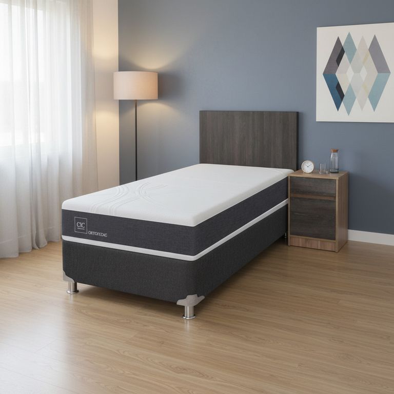 Box Spring New Ortopedic B5 Black 1.5 Plazas + Muebles