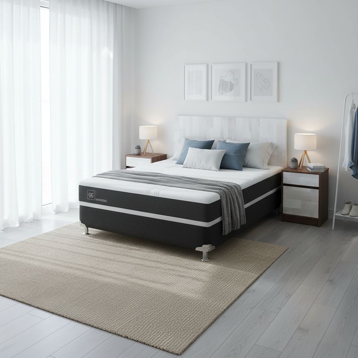 CIC - Box spring new ortopedic b5 black 2 plazas bn + muebles