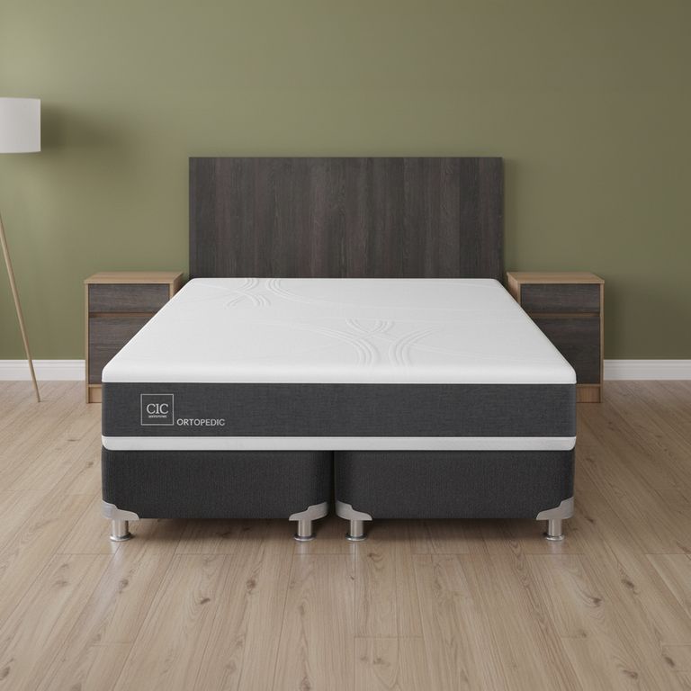 Box Spring New Ortopedic B5 Black 2 Plazas Bd + Muebles