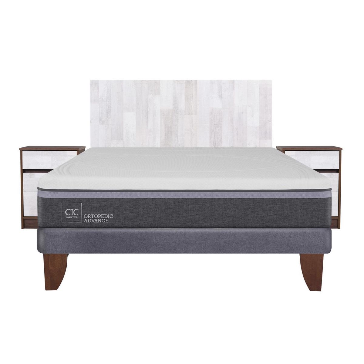 CIC - Cama europea ortopedic advance 2 plazas bn + muebles