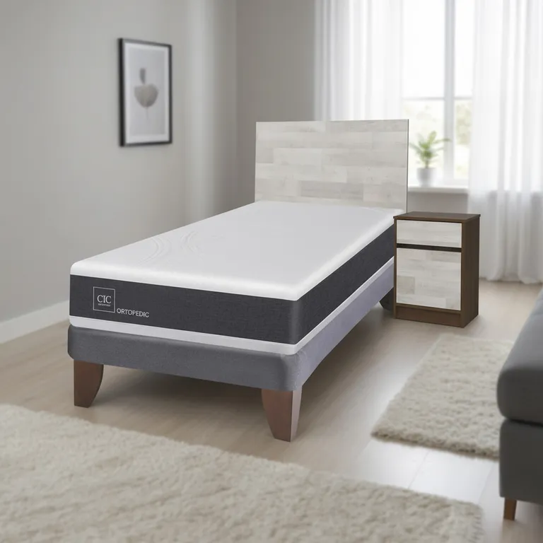 CIC Cama Europea New Ortopedic 1.5 Plazas + Muebles