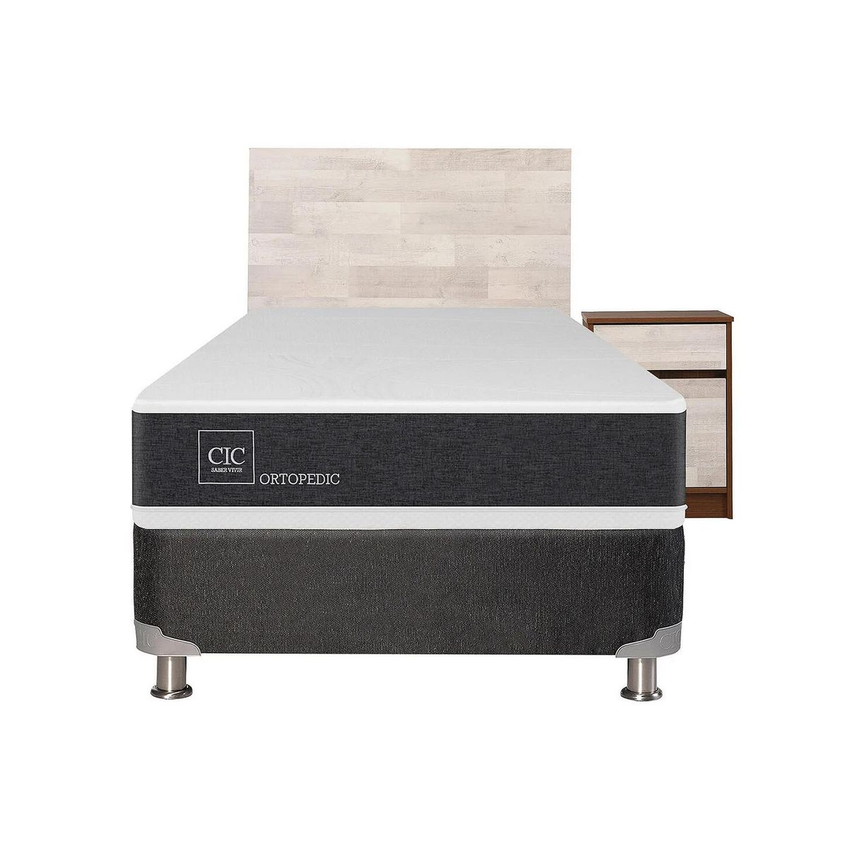 CIC - Box spring new ortopedic b5 black 1.5 plazas + muebles