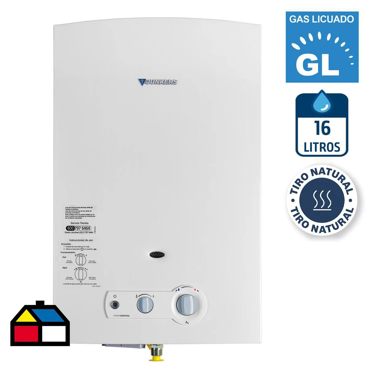 JUNKERS - Calefont Gas Licuado 16 Litros Tiro Natural Ionizado