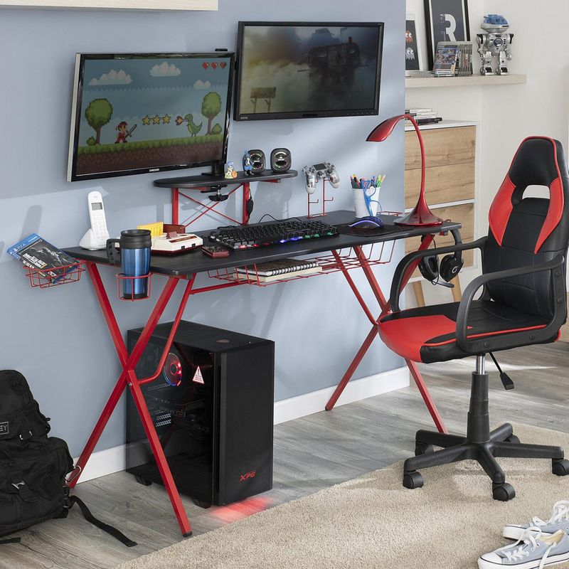 JUST HOME COLLECTION - Escritorio Gaming Negro - Rojo 120x95x62 cm
