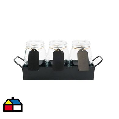 Set frascos con bandeja 600 ml vidrio 3 unidades