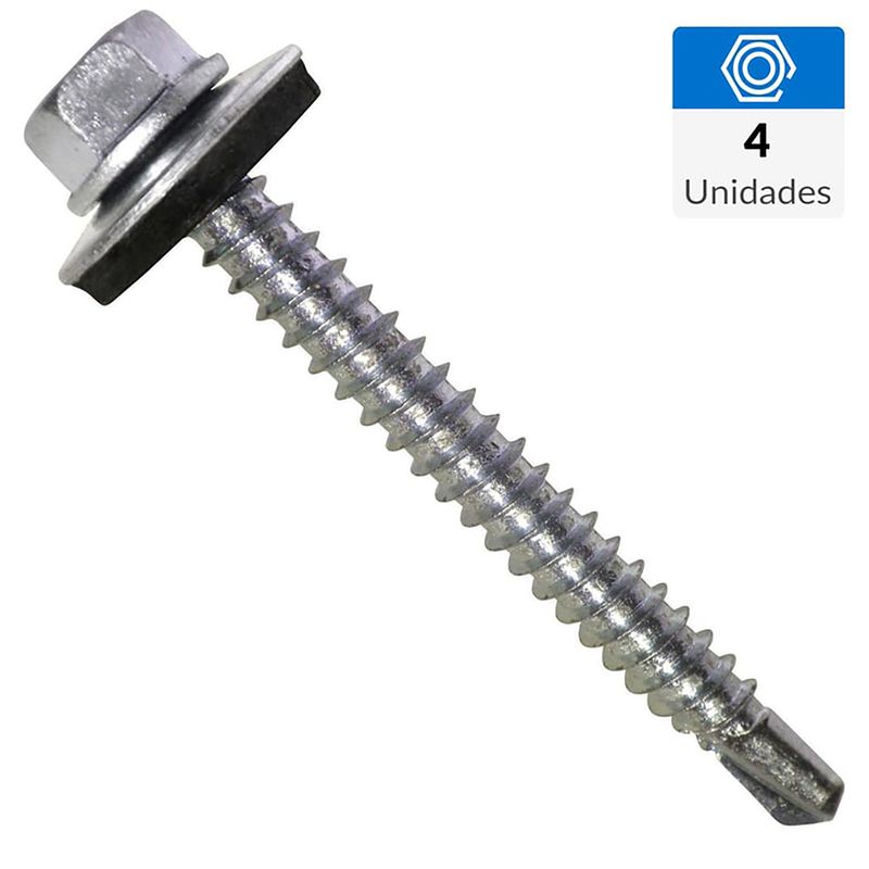FIXSER - Tornillo Autoperforante Cabeza Hexagonal Metal 1-1/2 " 12 mm 4 Unidades
