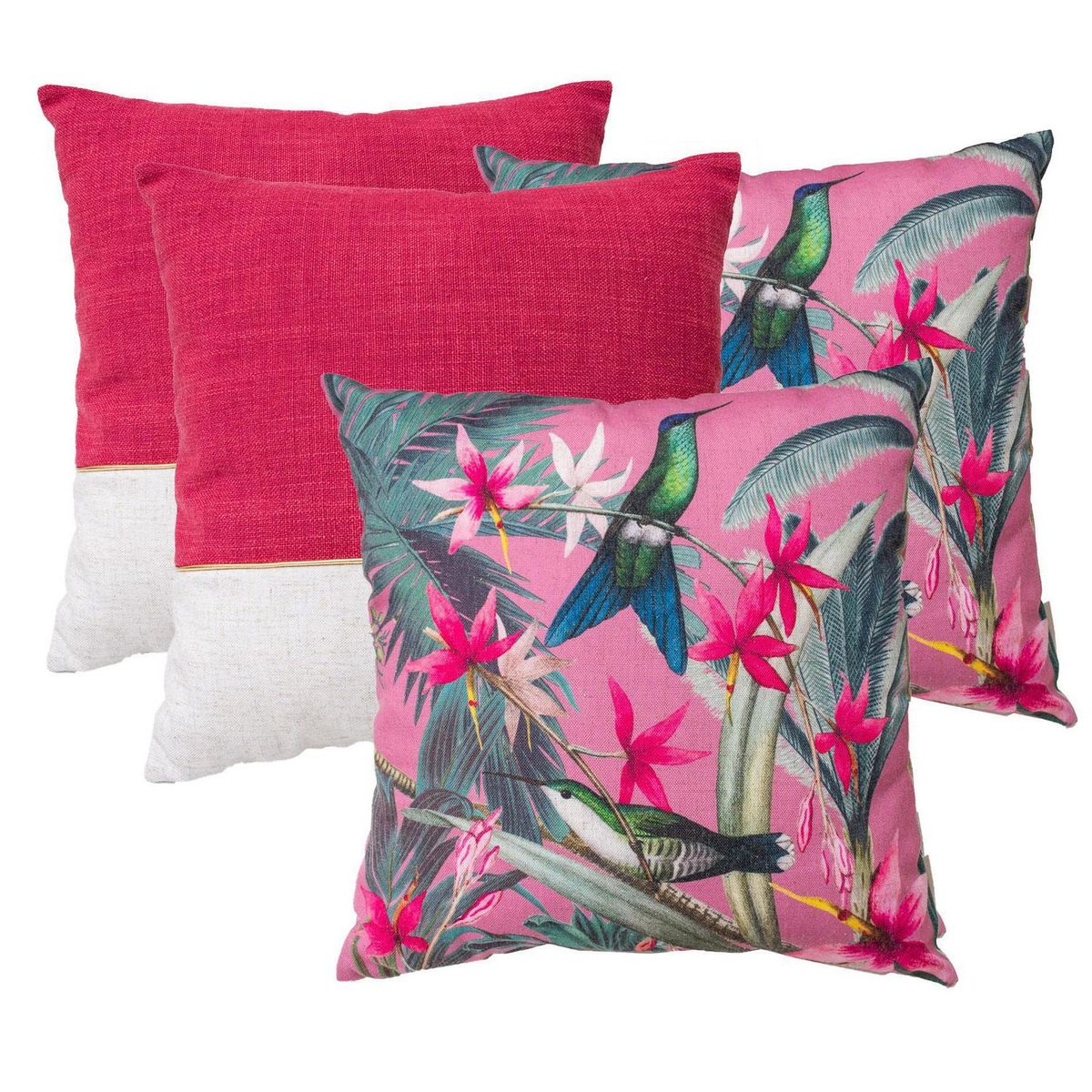 INES JOHNSON - Pack cojines colibrí rojo 44x44 cm