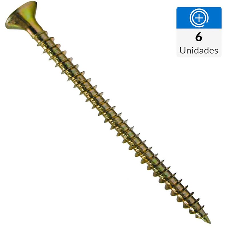 FIXSER - Tornillo Tirafondo Cabeza Phillips Madera 2 " 10 mm 6 Unidades