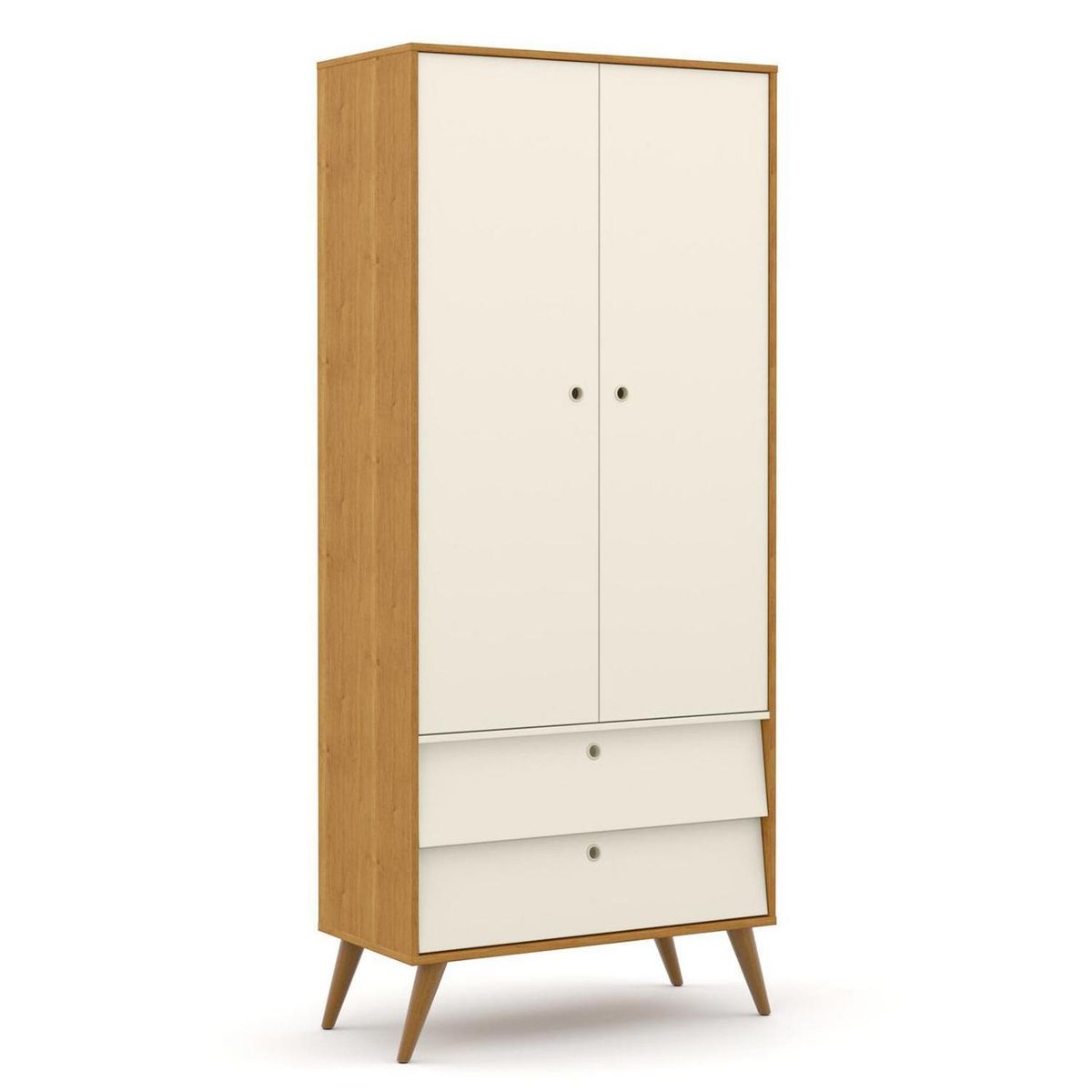KIDSCOOL - Clóset 2 Puerta(s) 2 Cajón(es) 3 Repisa(s) 88.5x205x46 cm Blanco/Natural
