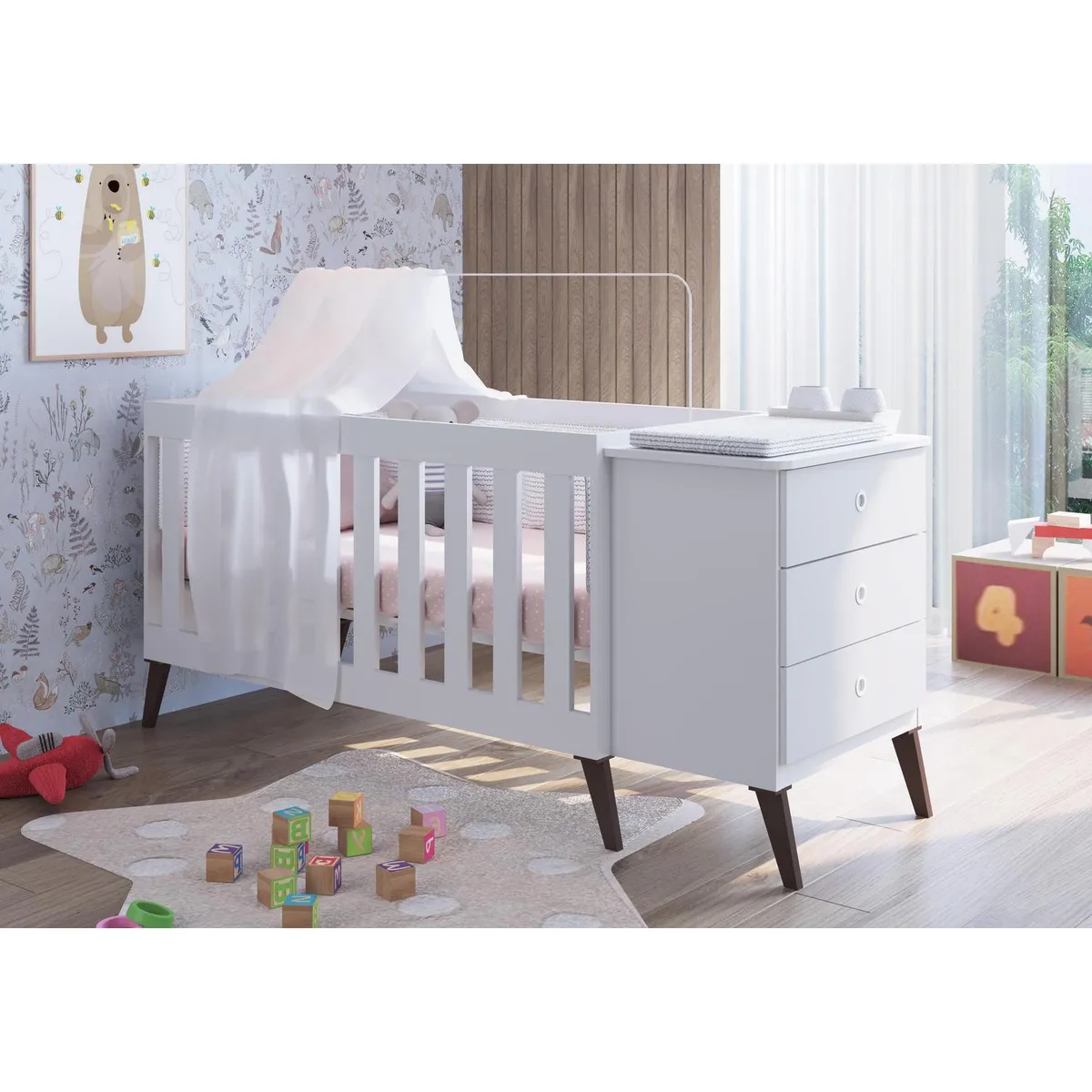 KIDSCOOL - Cuna con cajonera 64,4x77,4x176 cm blanco