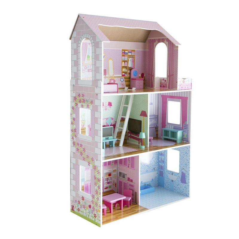 KIDSCOOL - Casa de Muñeca Grande 76x116.5x30 cm Rosado Desde 3 años