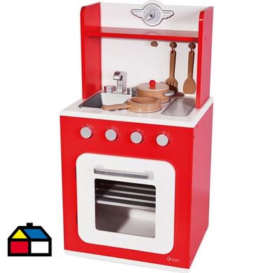 Cocina Classic roja con utensilios