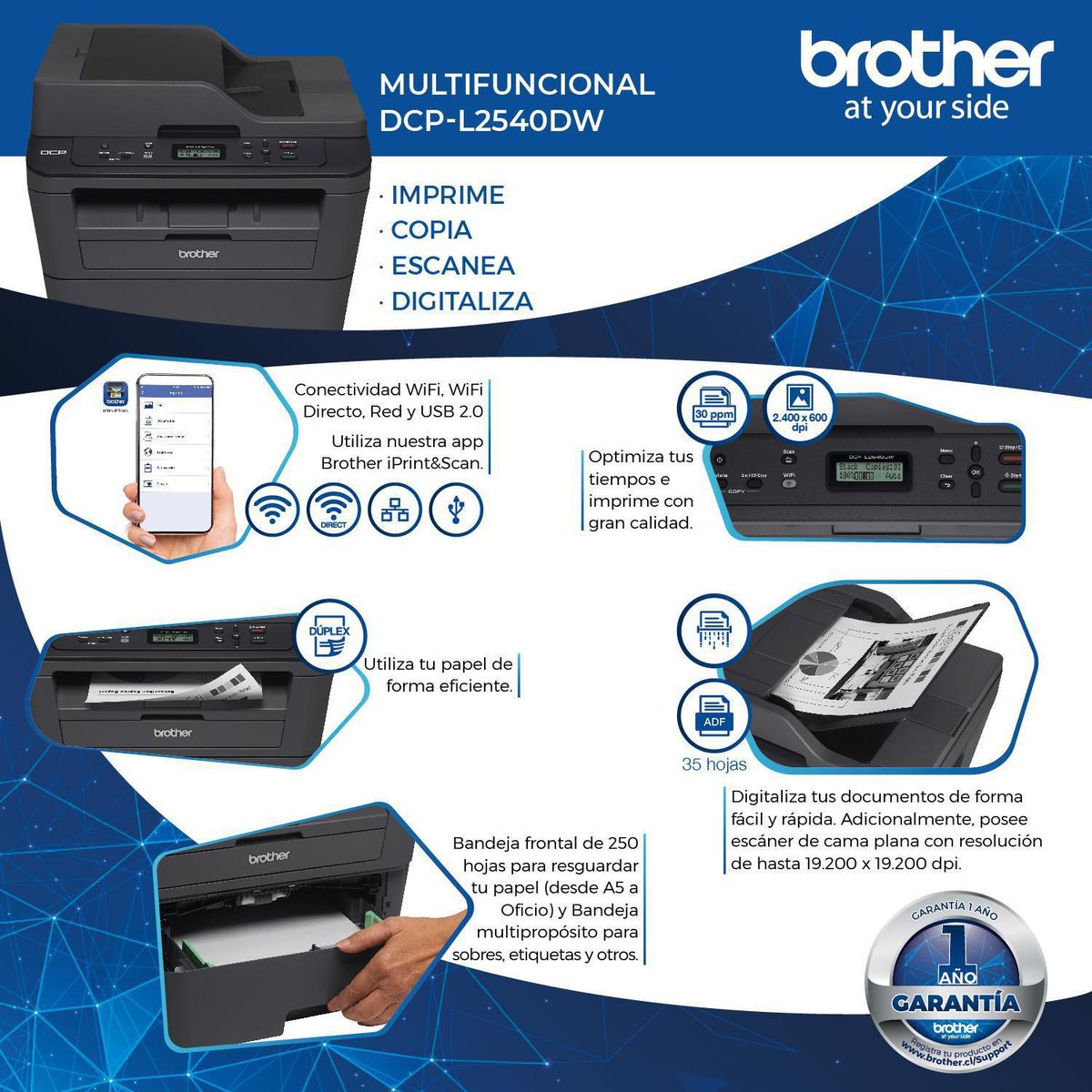 BROTHER - Combo Multifuncional láser mono DCPL2540 + TN2370