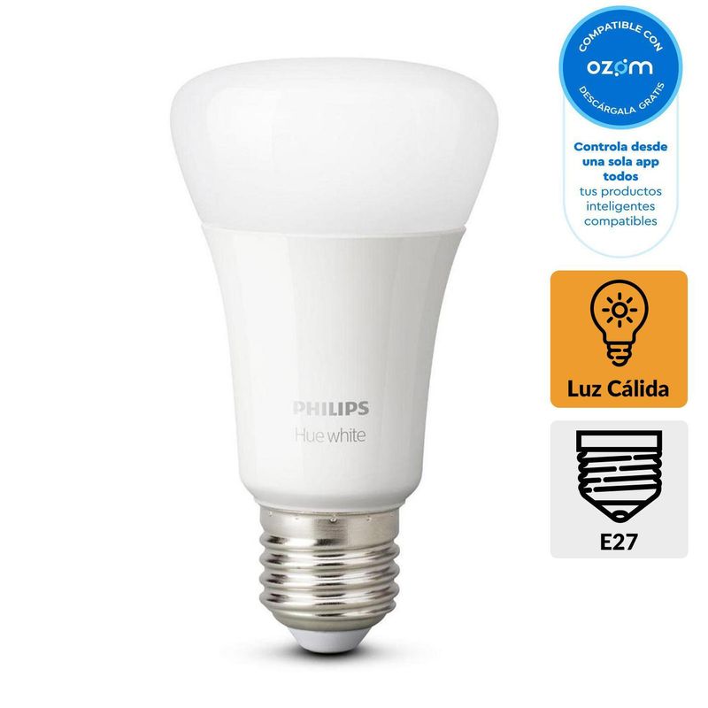 PHILIPS HUE - Ampolleta Inteligente Hue 9 W E27  Luz Cálida