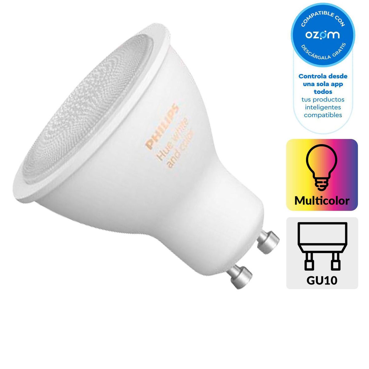 PHILIPS HUE - Ampolleta Inteligente Hue 5.7 W GU10 4000 lm Luz Multicolor