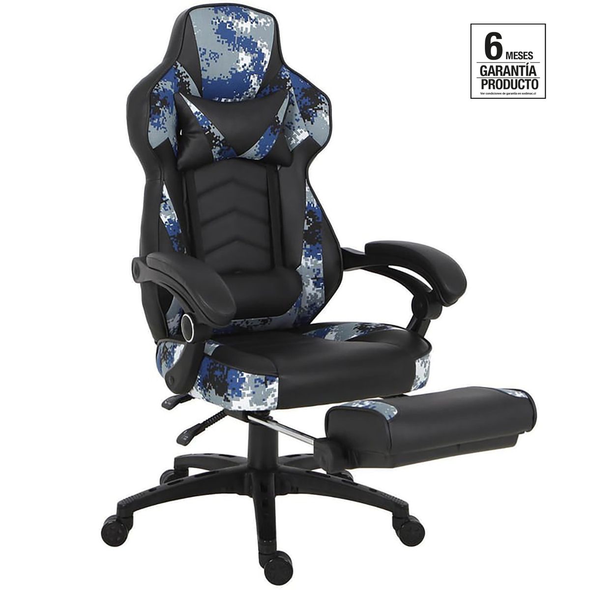 JUST HOME COLLECTION - Silla Escritorio Gamer Reposapiés Camuflaje Negro/Azul