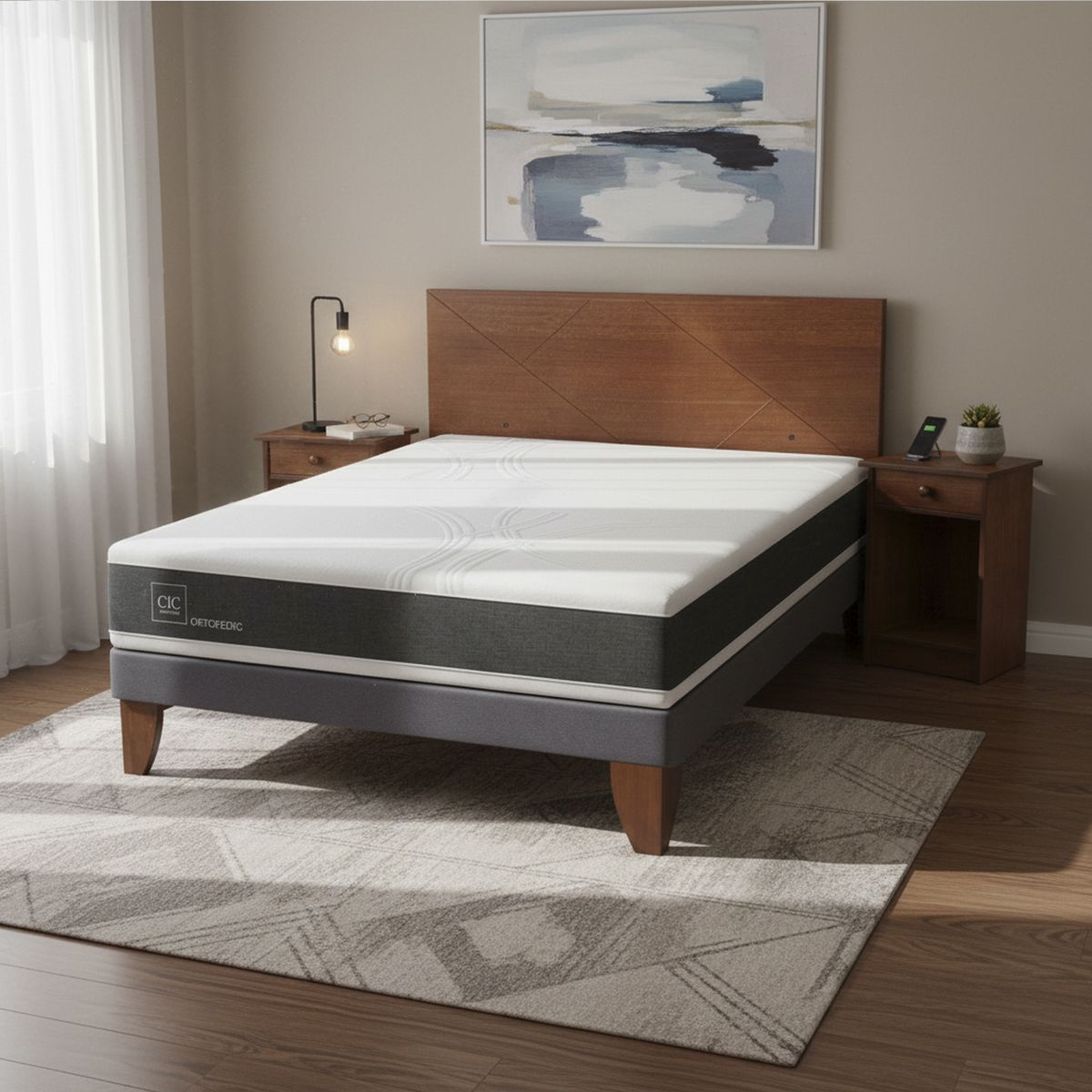 CIC - Cama Europea Ortopedic 2 Plazas Bn + Muebles