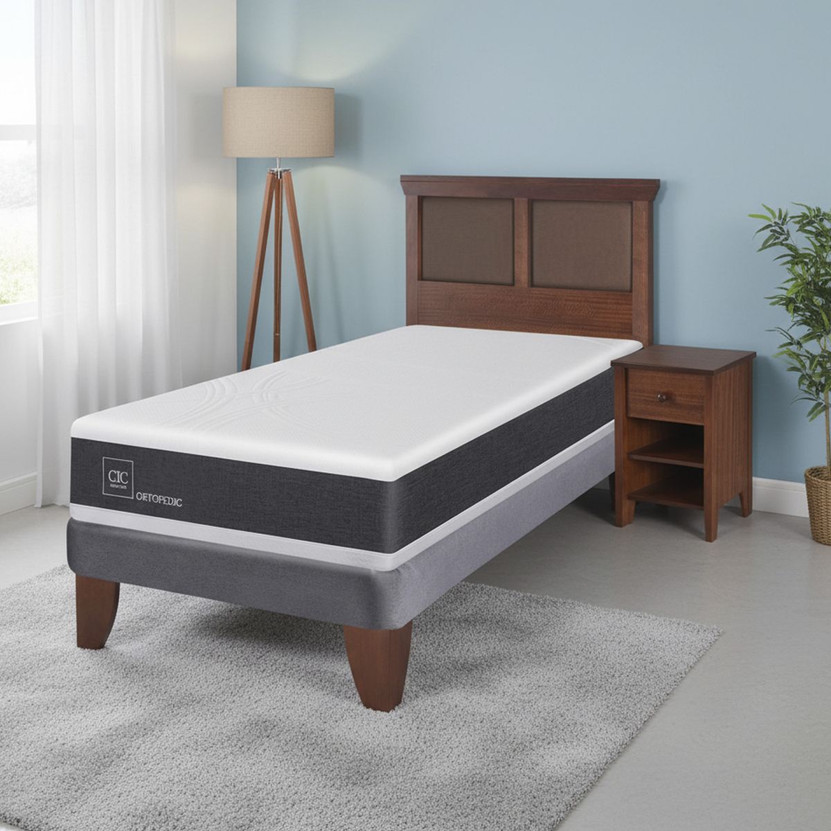 CIC - Cama Europea Ortopedic 1.5 Plazas + Muebles