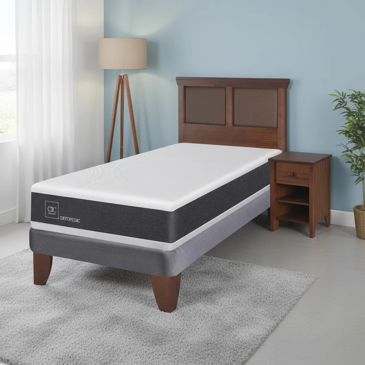 CIC - Cama Europea Ortopedic 1.5 Plazas + Muebles