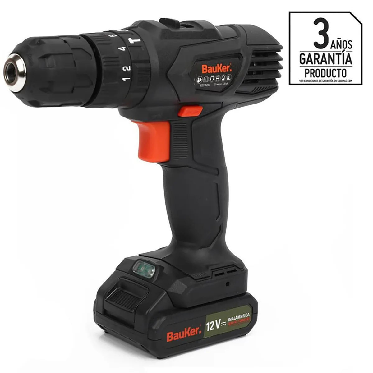 BAUKER - Taladro Inalámbrico Percutor 10 mm 12 V/1 Batería