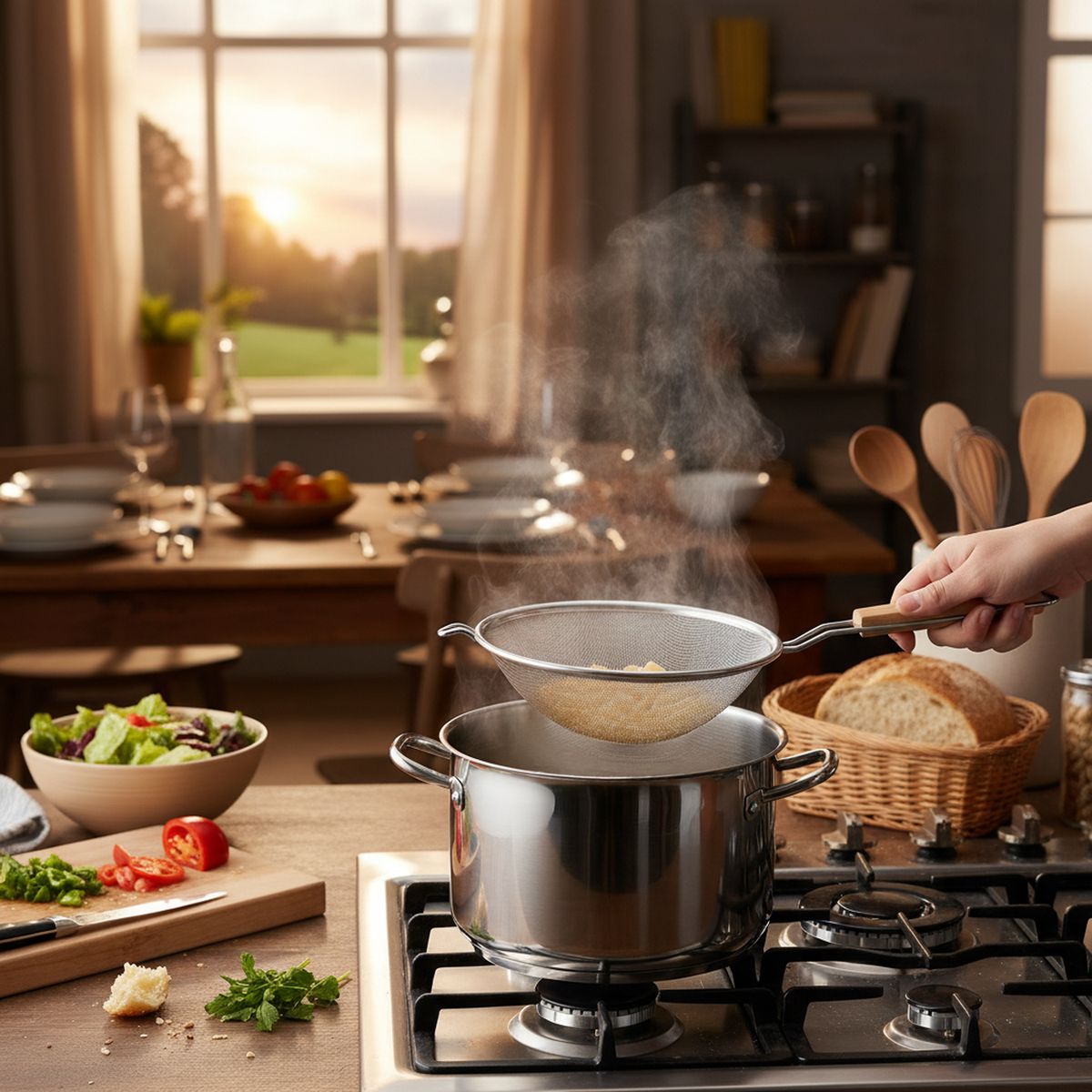 ILKO - Colador Acero Inoxidable Cocina Mango Madera