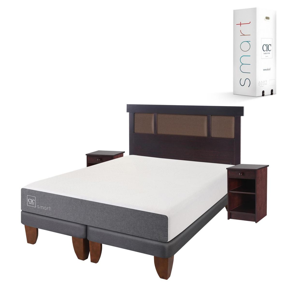 CIC - Cama europea smart 2 plaza bd + muebles