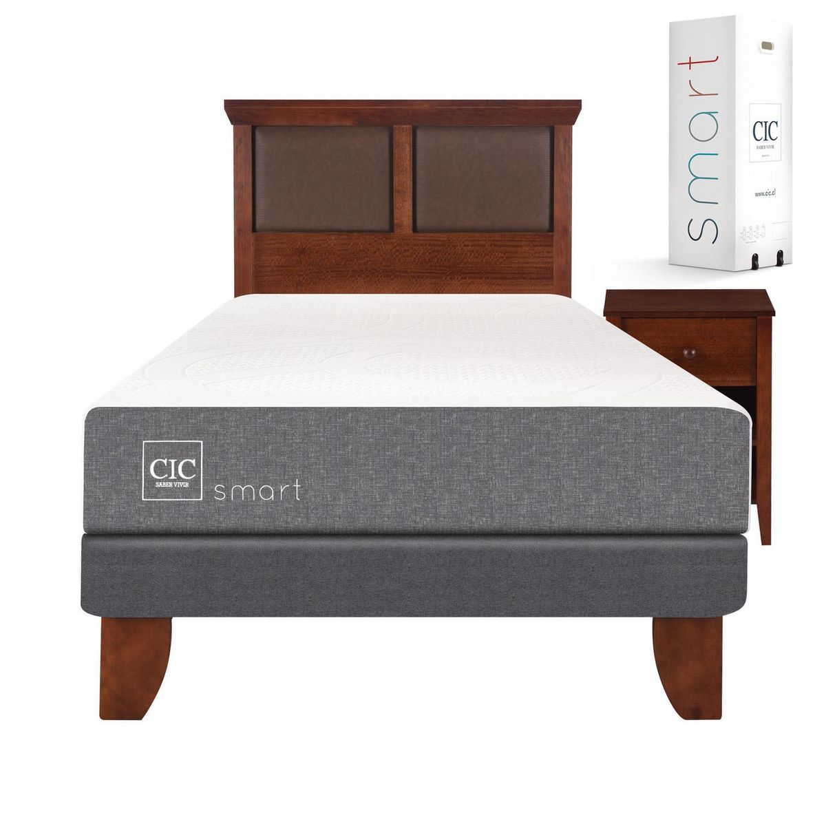 CIC - Cama europea smart 1.5 plaza + muebles