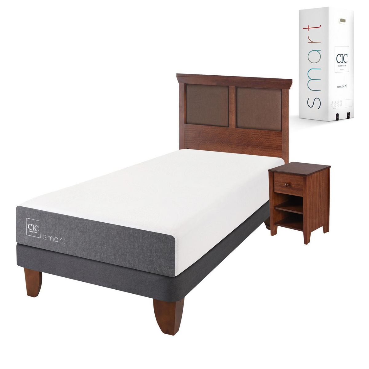 CIC - Cama europea smart 1.5 plaza + muebles