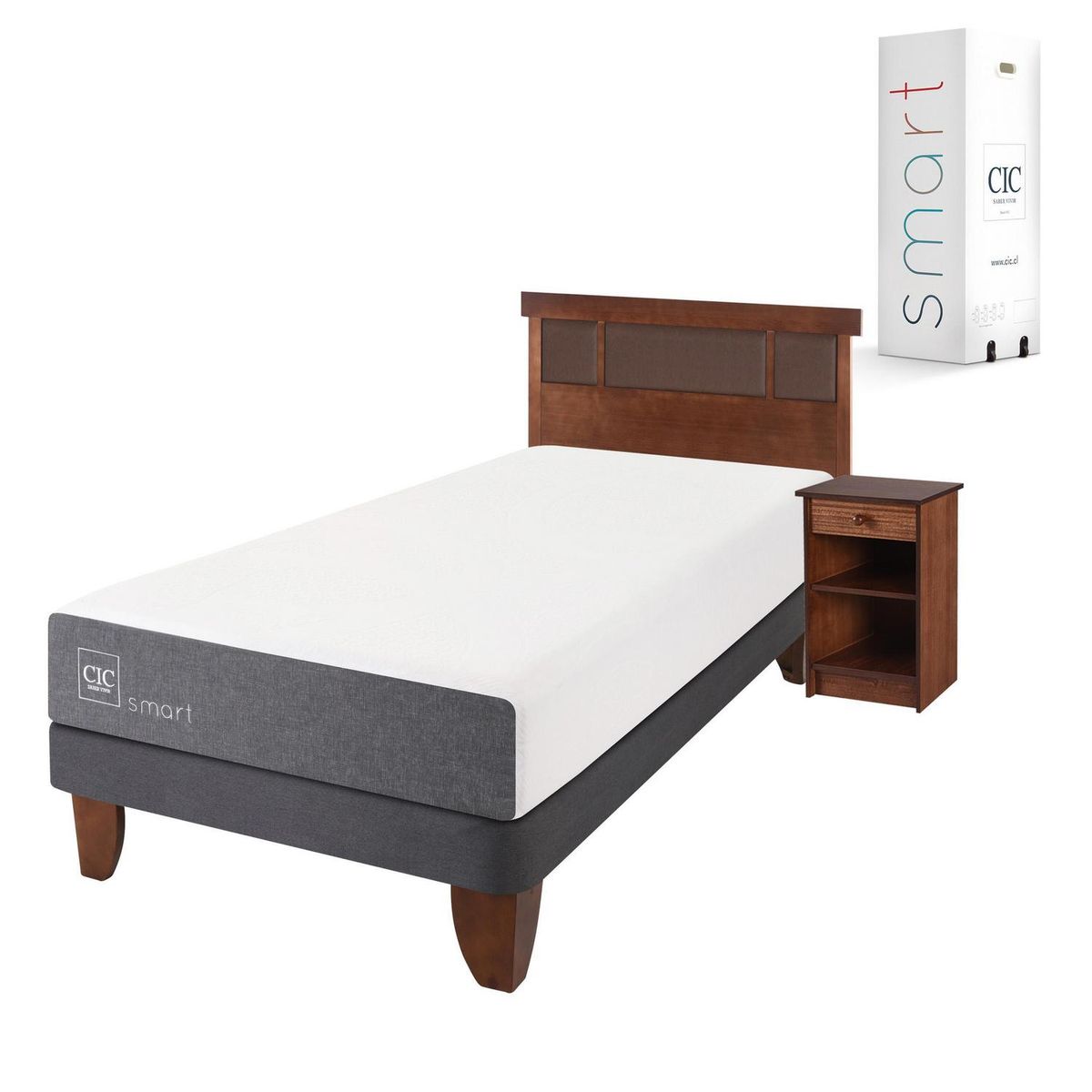 CIC - Cama europea smart 1.5 plaza + muebles