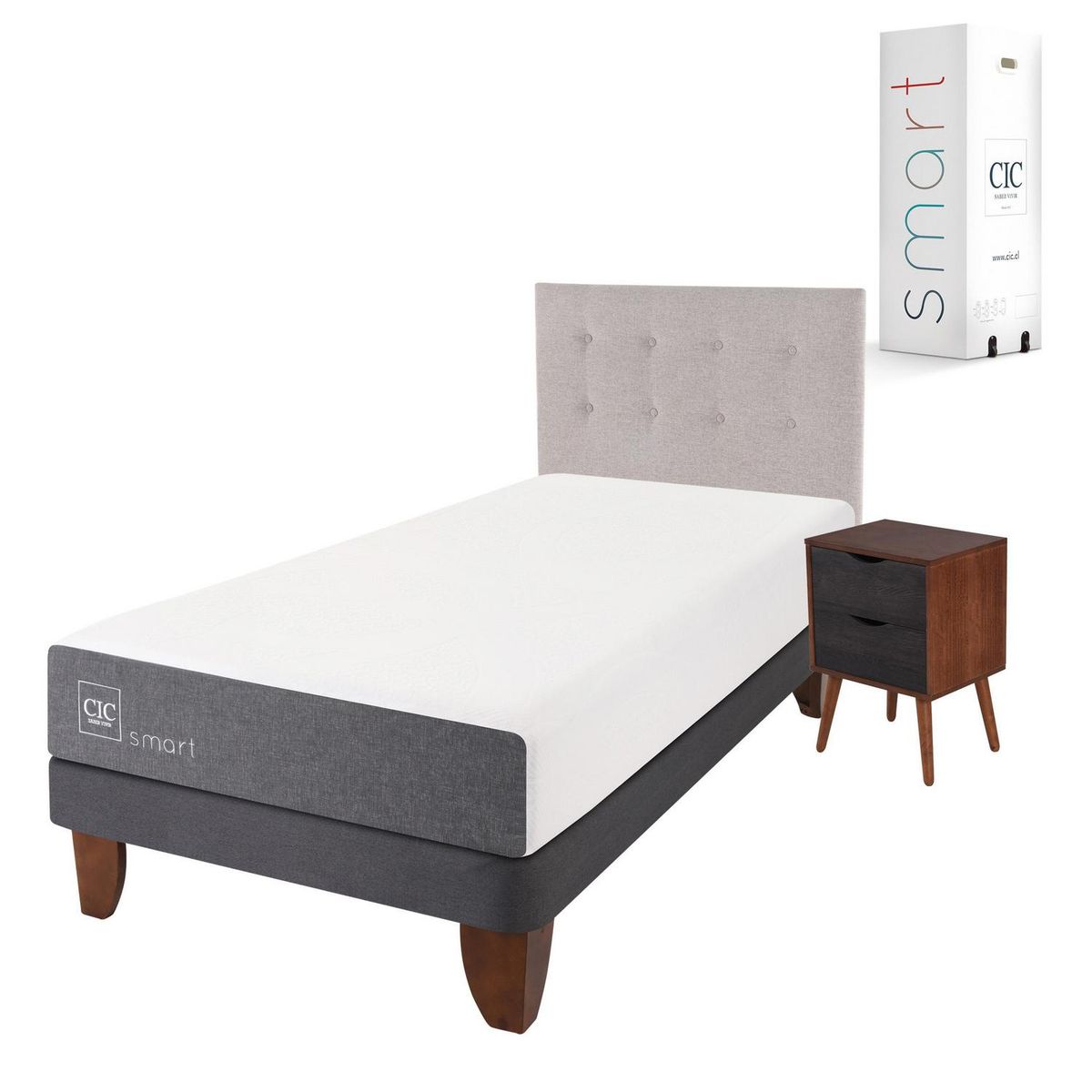CIC - Cama europea smart 1.5 plazas + muebles