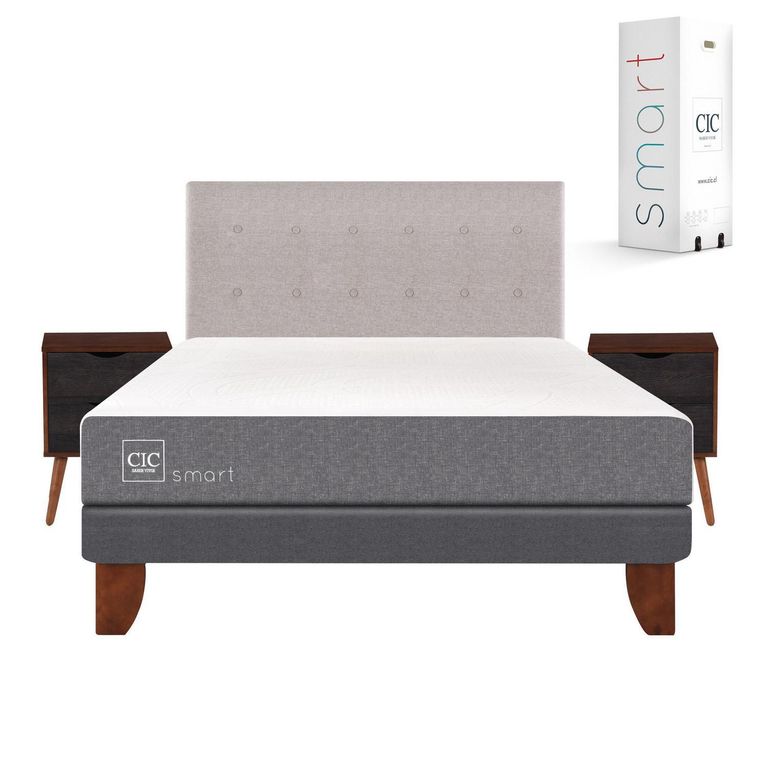 Cama Europea Smart 2 Plazas Bn + Muebles