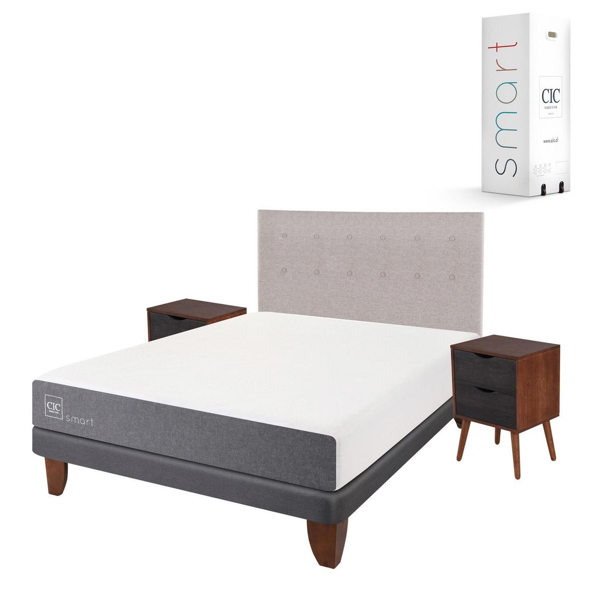 CIC - Cama Europea Smart 2 Plazas Bn + Muebles