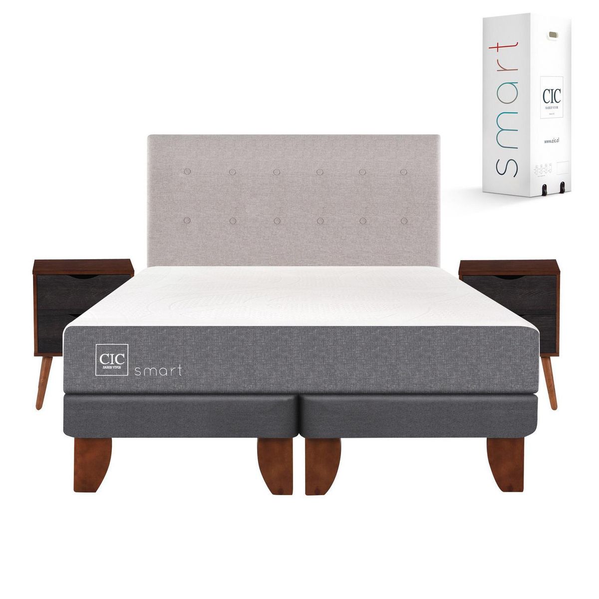 CIC - Cama europea smart 2 plazas bd + muebles