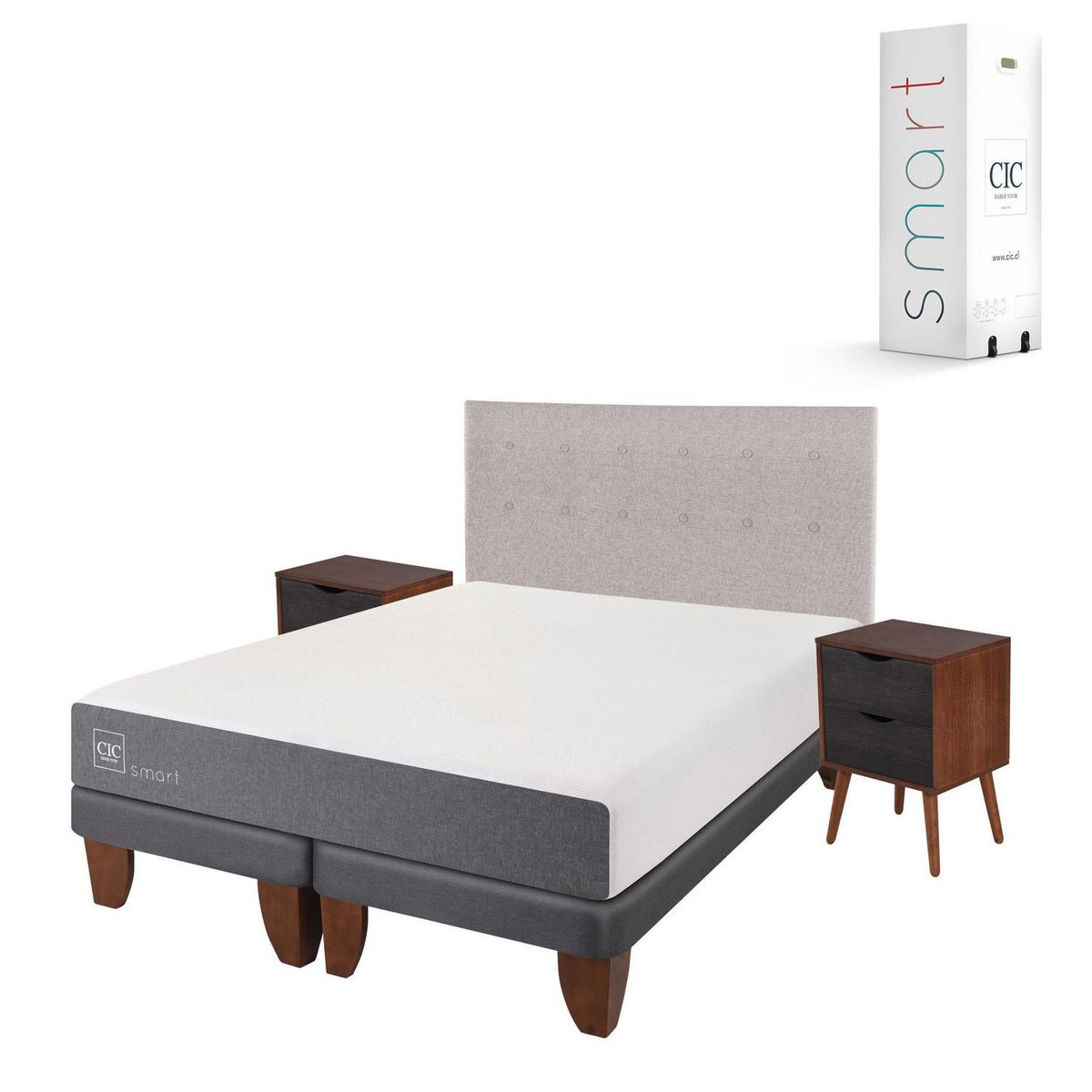 CIC - Cama europea smart 2 plazas bd + muebles