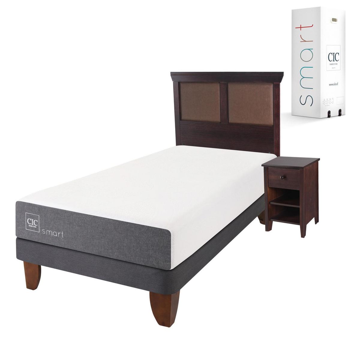 CIC - Cama europea smart 1.5 plaza + muebles