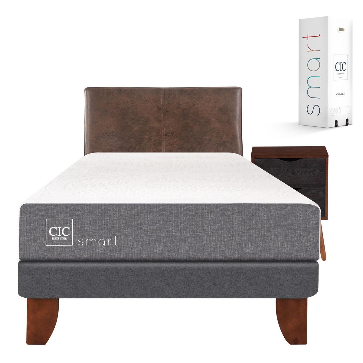 CIC - Cama europea smart 1.5 plazas + muebles