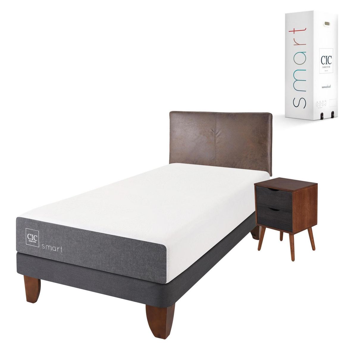 CIC - Cama europea smart 1.5 plazas + muebles