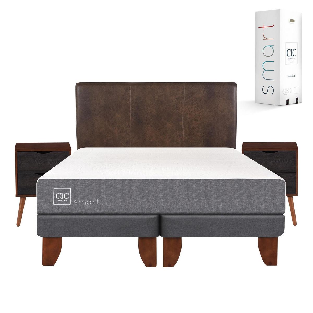 CIC - Cama Europea Smart 2 Plazas Bd + Muebles
