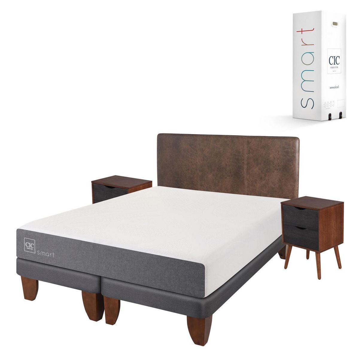 CIC - Cama Europea Smart 2 Plazas Bd + Muebles