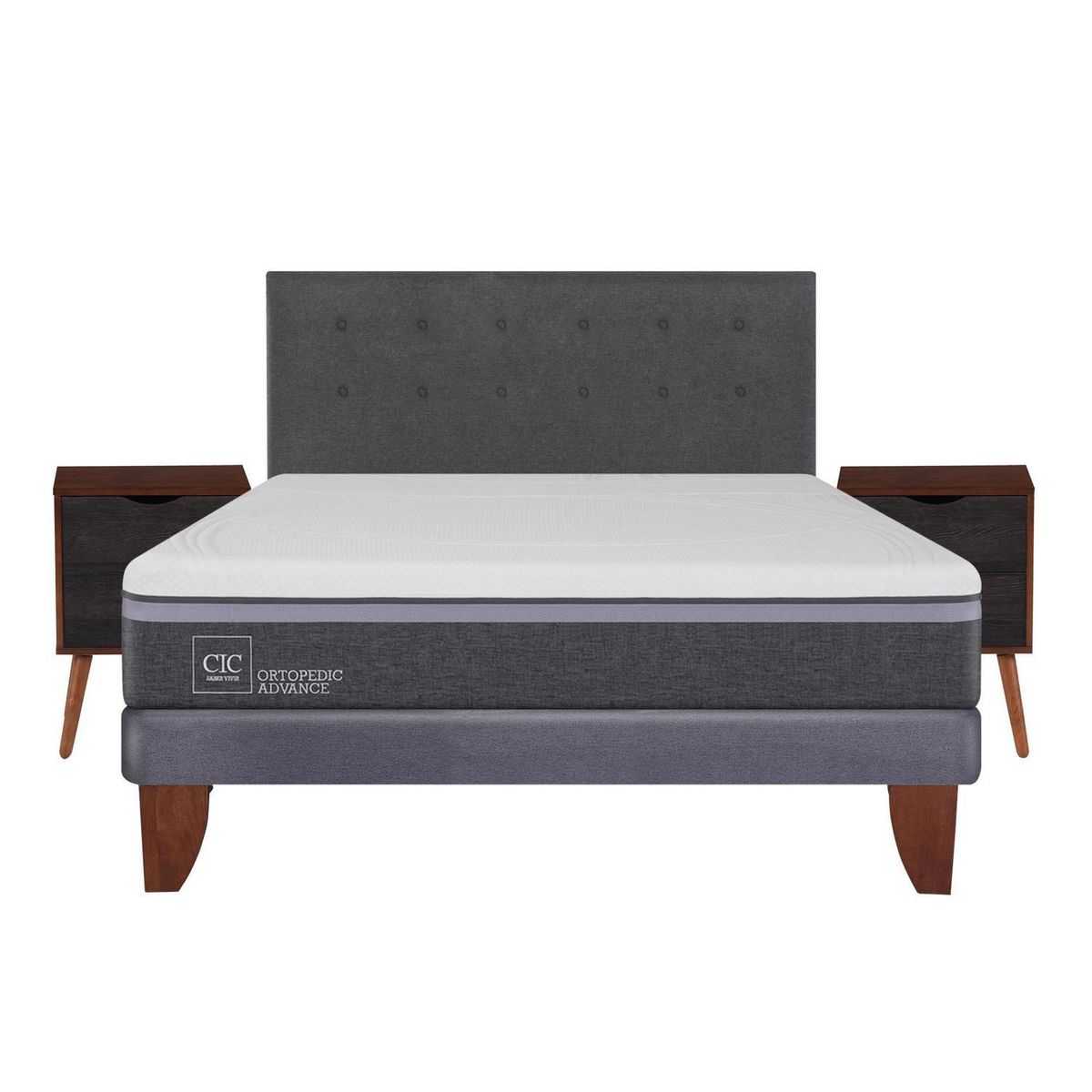 CIC - Cama europea ortopedic advance 2 plazas bn + muebles