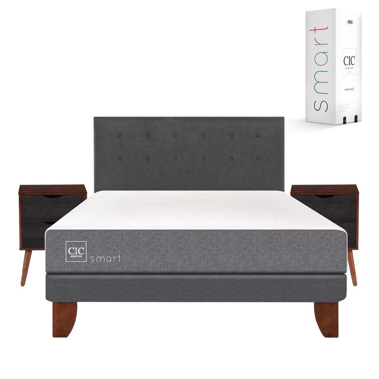Cama Europea Smart 2 Plazas Bn + Muebles